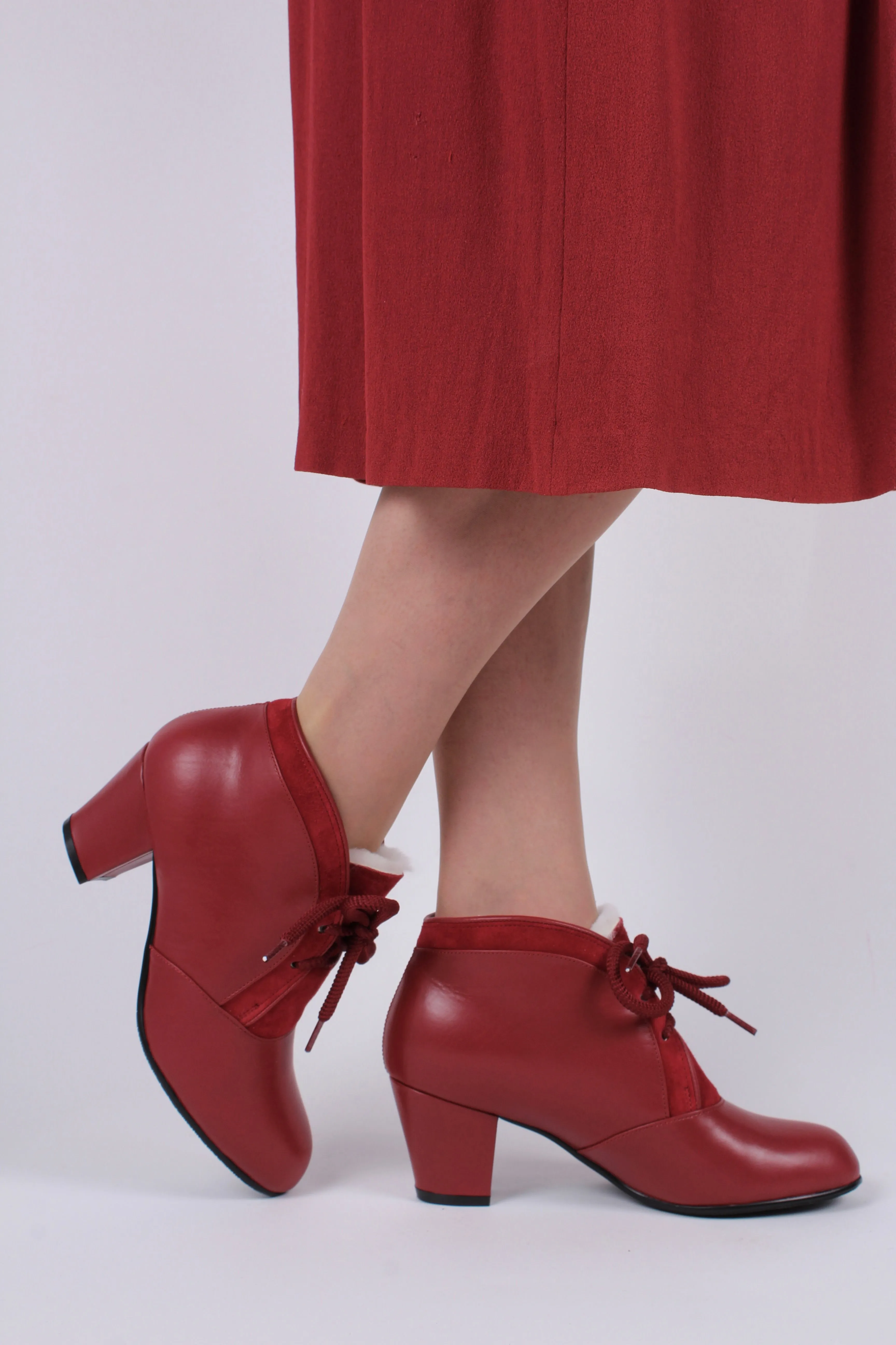 1940s style winter ankle boots  - Red - Lillie