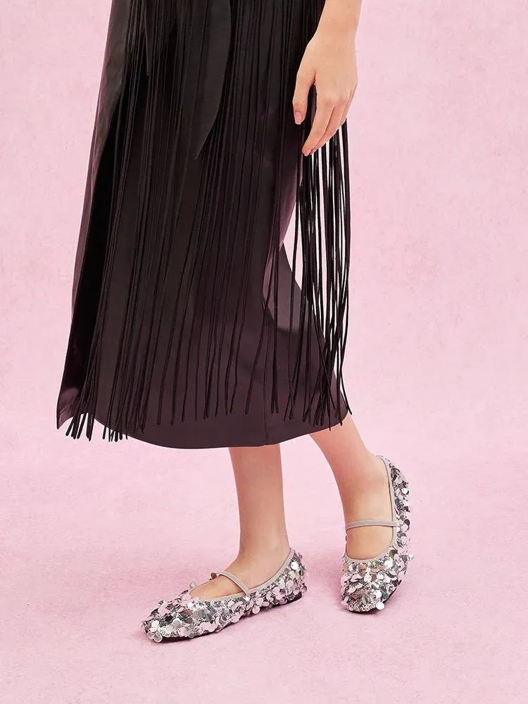 Christa Sequin Webbed Mary Janes