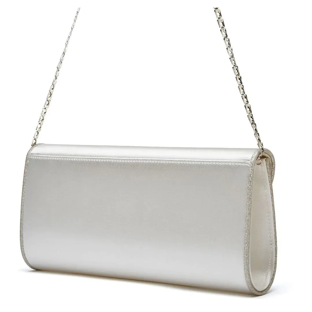 Rainbow Club Ivory Satin and Silver Bridal Clutch Bag Viki