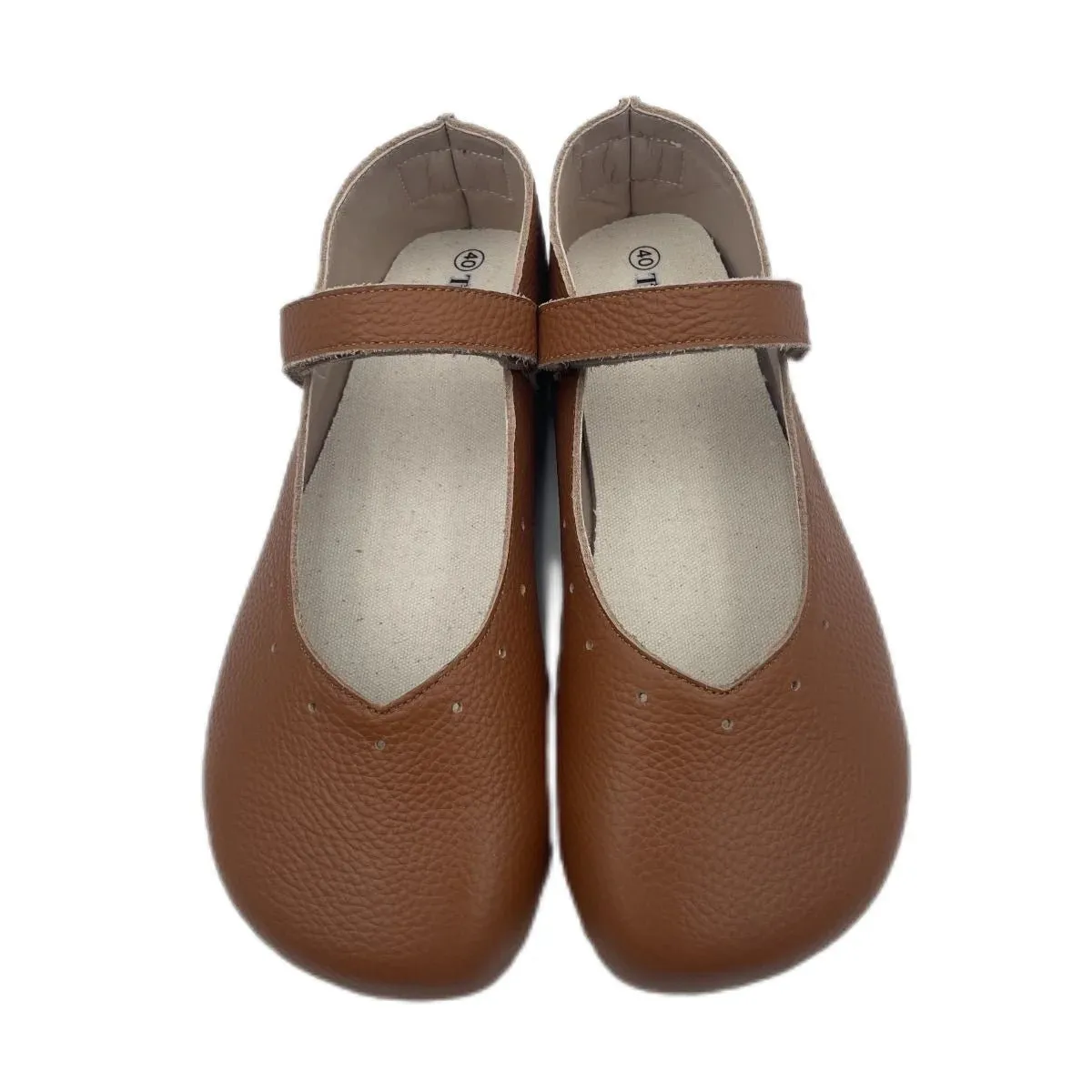 Tipsietoes Barefoot Genuine Leather Ballerina Mary Jean Women with Flat Soft Sole Zero Drop Wider Toes Box
